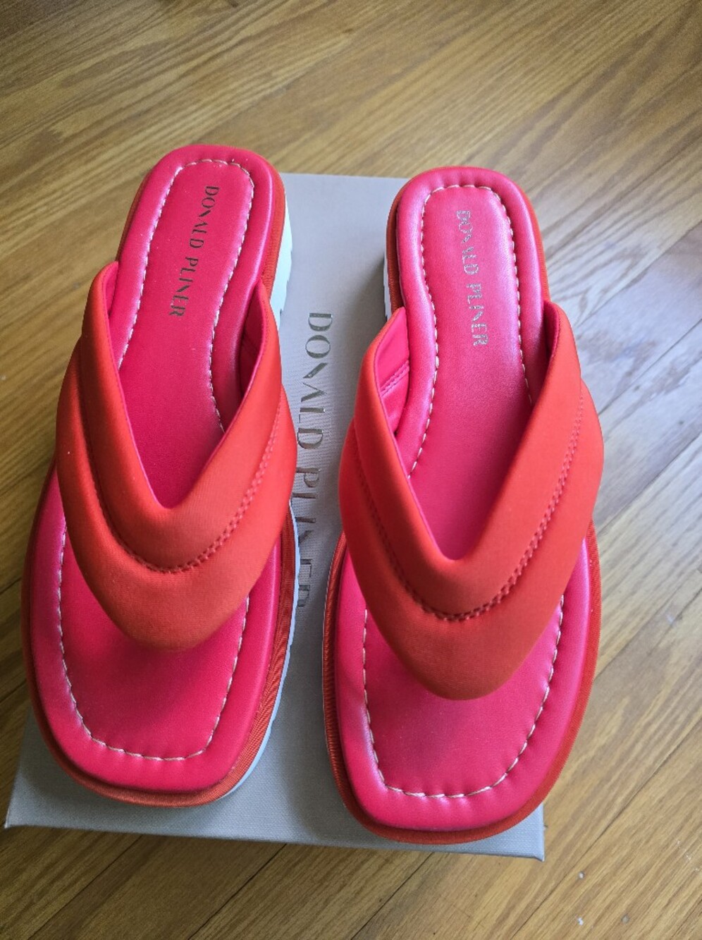 Donald J. Pliner Red/Hot Pink Platform Thong Mules